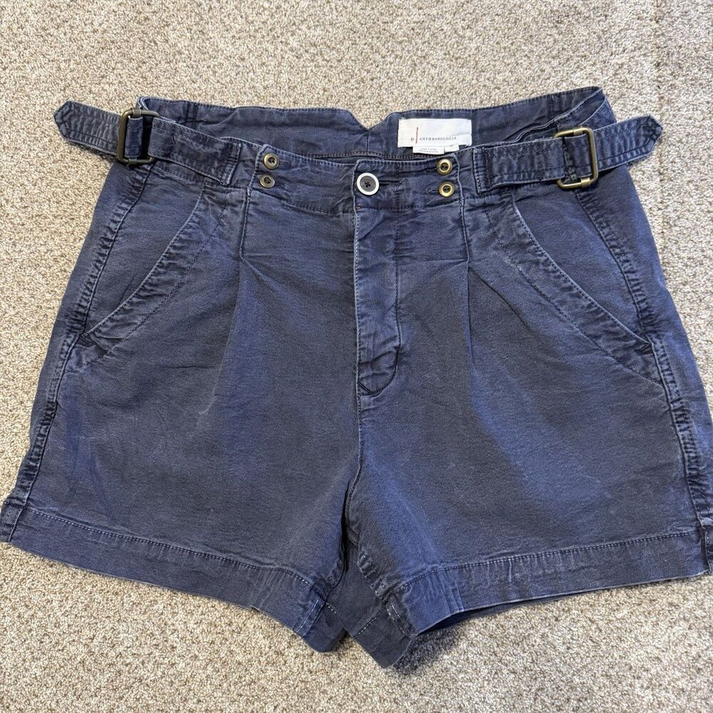Anthropologie Women's Utility Shorts Pleated Blue Ash Faded Size 27 Buttons